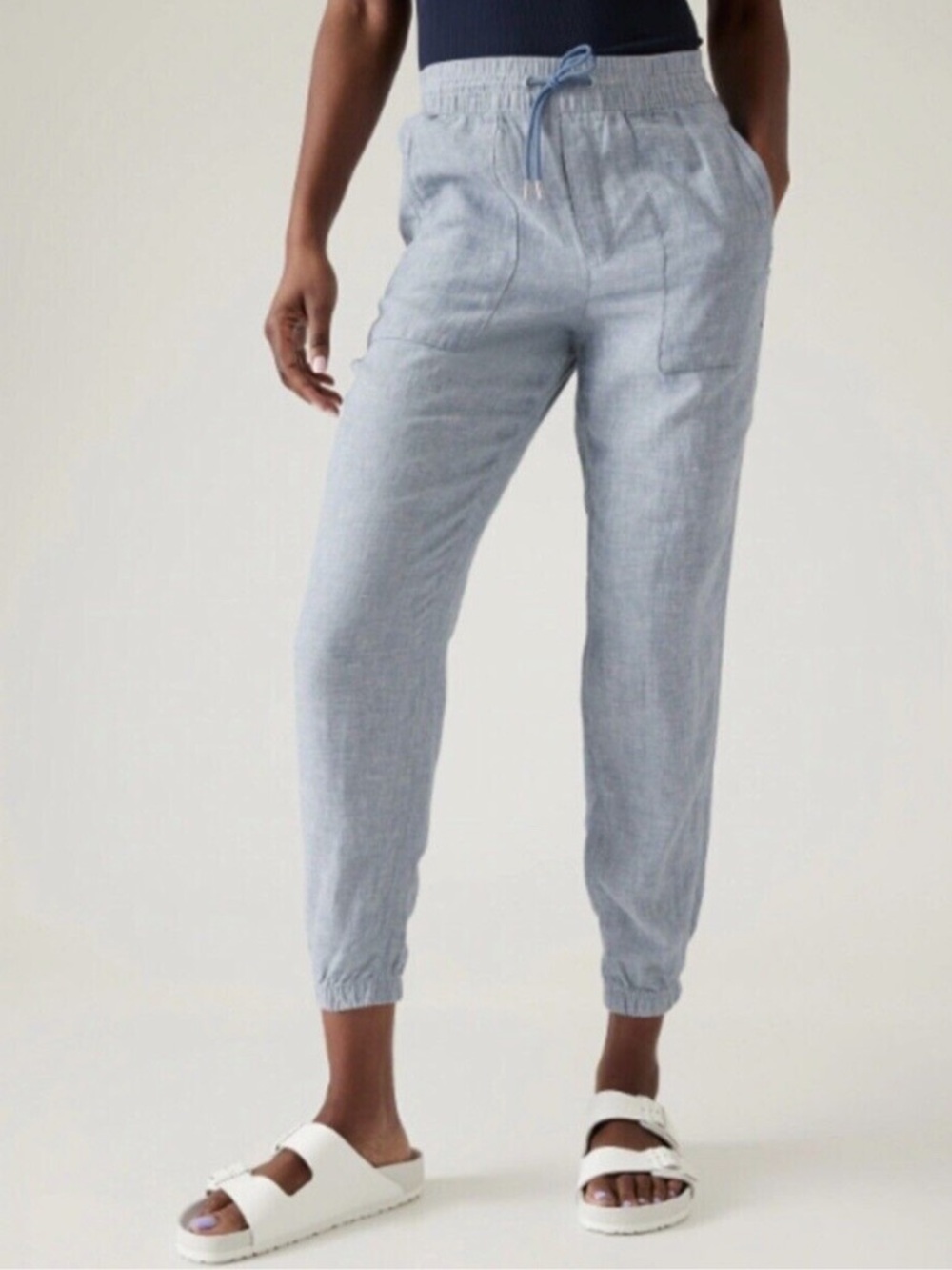 Athleta Retreat Linen Jogger Pants Chambray Blue